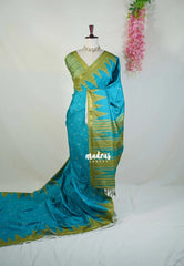 Teal Blue - Yamini Paper Silk Saree with Temple Design Prins with Buttas - Workwear Classic