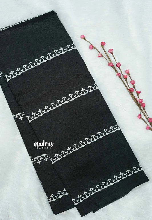 Black and white horizontal lines - Zara Malgudi Fusion printed silk