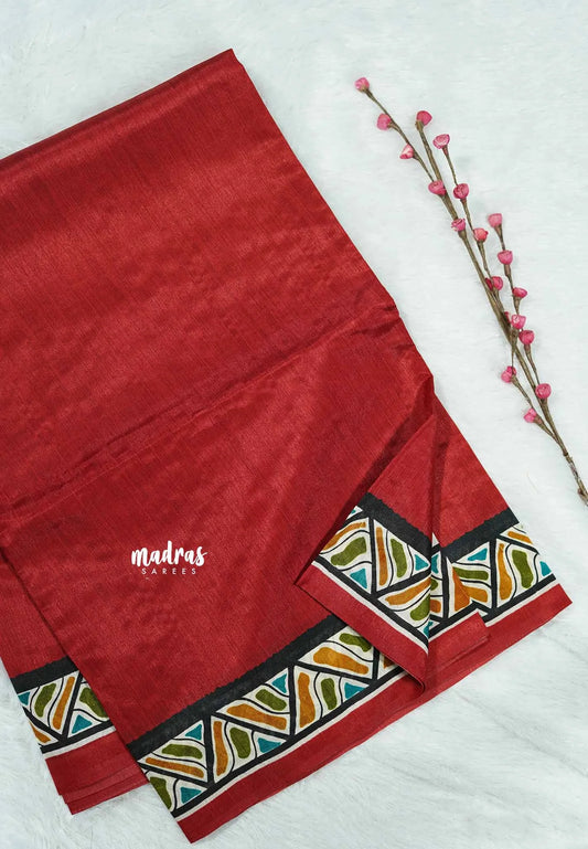 Brick red folk art - Zara Malgudi Fusion printed silk