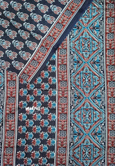 Deep blue floral buttas - Zara Malgudi Fusion printed silk