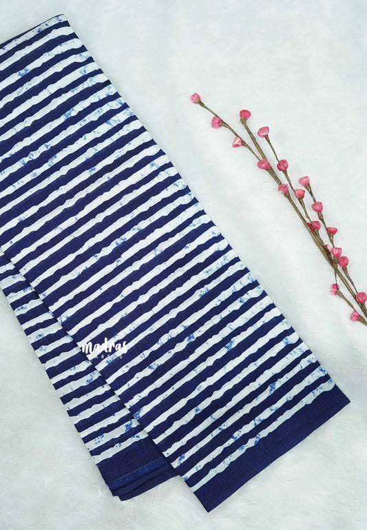Indigo blue - Zara Malgudi Fusion printed silk