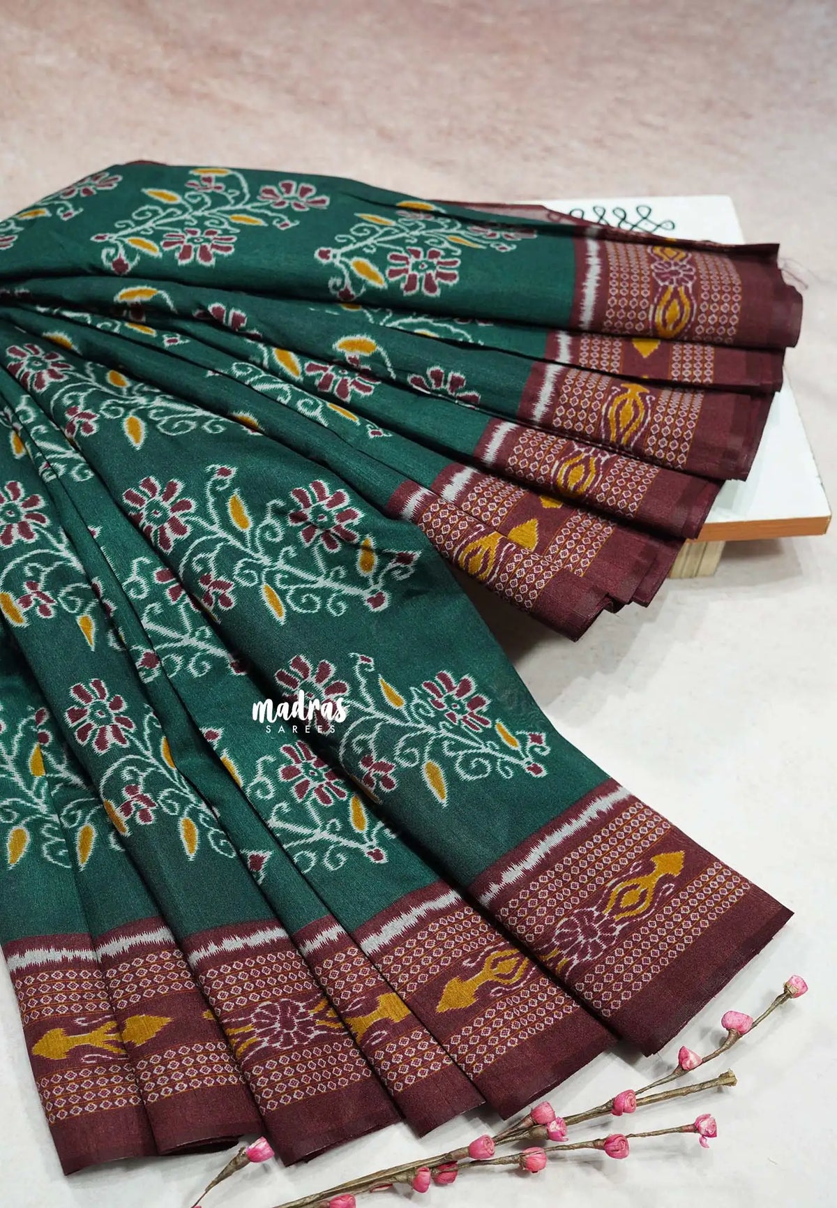 Deep Green - Zara Malgudi  printed silk with Floral Prints