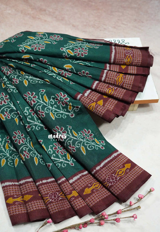 Deep Green - Zara Malgudi  printed silk with Floral Prints