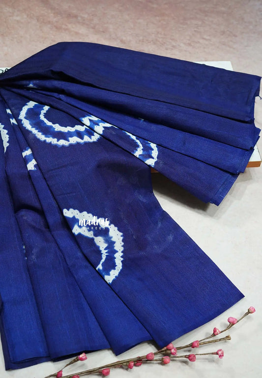 Navy Blue - Zara Malgudi  printed silk with Batik Prints