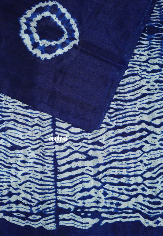 Navy Blue - Zara Malgudi  printed silk with Batik Prints